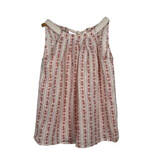 Bellambia Italy Stripe Floral Linen Flowy Tank Top Sleeveless Blouse Womens L